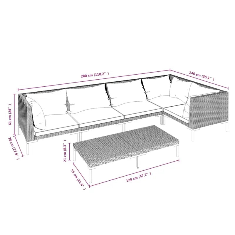 Lichtgewicht loungeset met halfrond PE-rattan en comfortabele afmetingen - Tuinsets