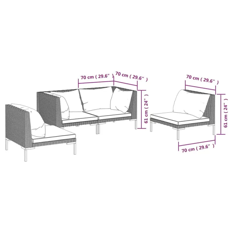 Lichtgewicht loungeset met halfrond pe-rattan en comfortabele afmetingen zitting - 4 / 2x hoek + 2x midden - Tuinsets
