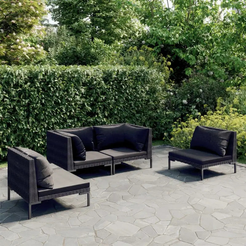 Lichtgewicht loungeset met halfrond pe-rattan en comfortabele afmetingen zitting - 4 / 2x hoek + 2x midden - Tuinsets