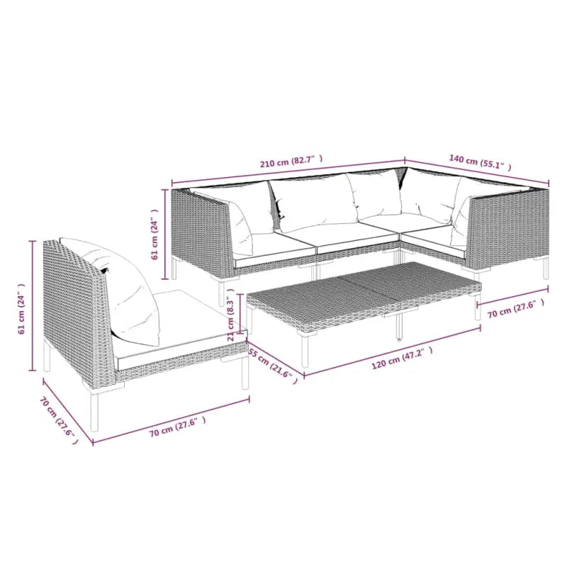 Lichtgewicht loungeset met halfrond PE-rattan en comfortabele afmetingen - Tuinsets