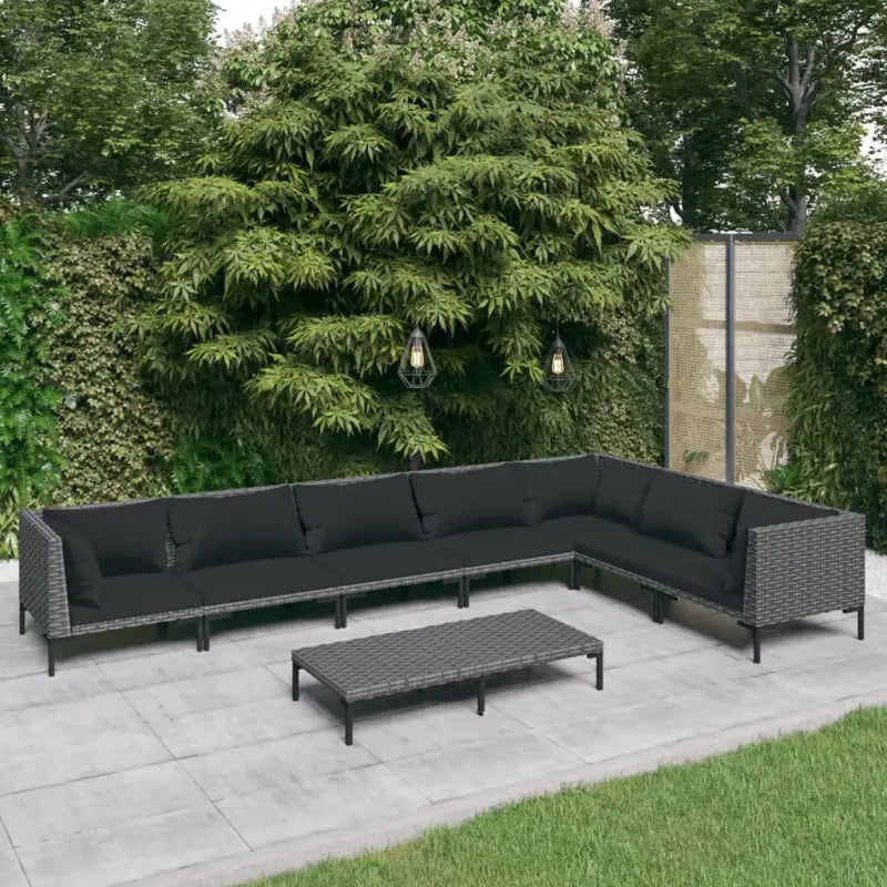 Lichtgewicht loungeset met halfrond PE-rattan en comfortabele afmetingen - 3x hoek + 4x midden + Tafel - Tuinsets