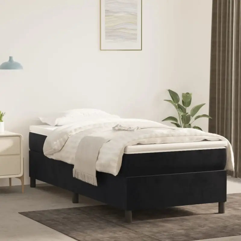 Lichtgrijs bed met multiplex lattenbodem en zacht fluweel materiaal - Zwart / 100 x 200 cm / 35 cm - Bedden & bedframes