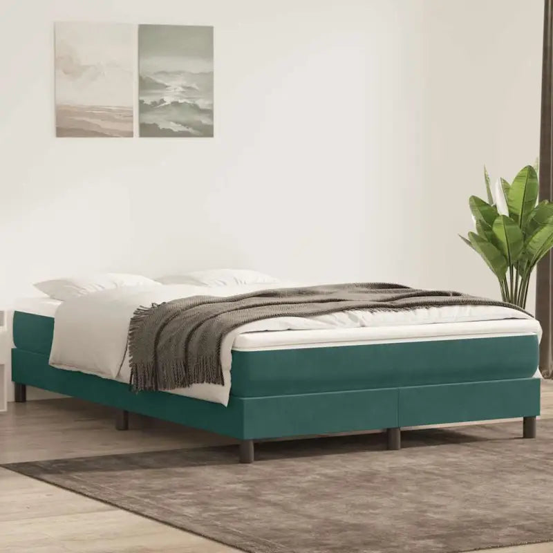Lichtgrijs bed met multiplex lattenbodem en zacht fluweel materiaal - Donkergroen / 160 x 210 cm / 25 cm - Bedden &