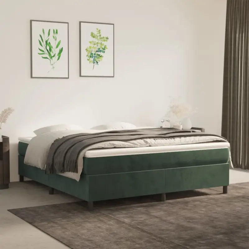 Lichtgrijs bed met multiplex lattenbodem en zacht fluweel materiaal - Donkergroen / 180 x 200 cm / 35 cm - Bedden &