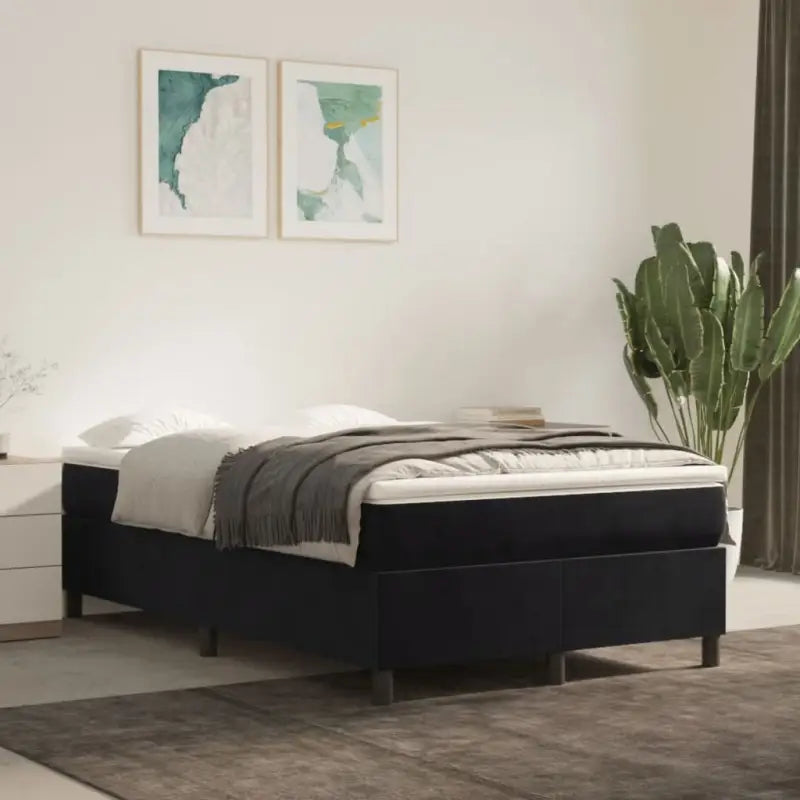 Lichtgrijs bed met multiplex lattenbodem en zacht fluweel materiaal - Zwart / 120 x 200 cm / 35 cm - Bedden & bedframes