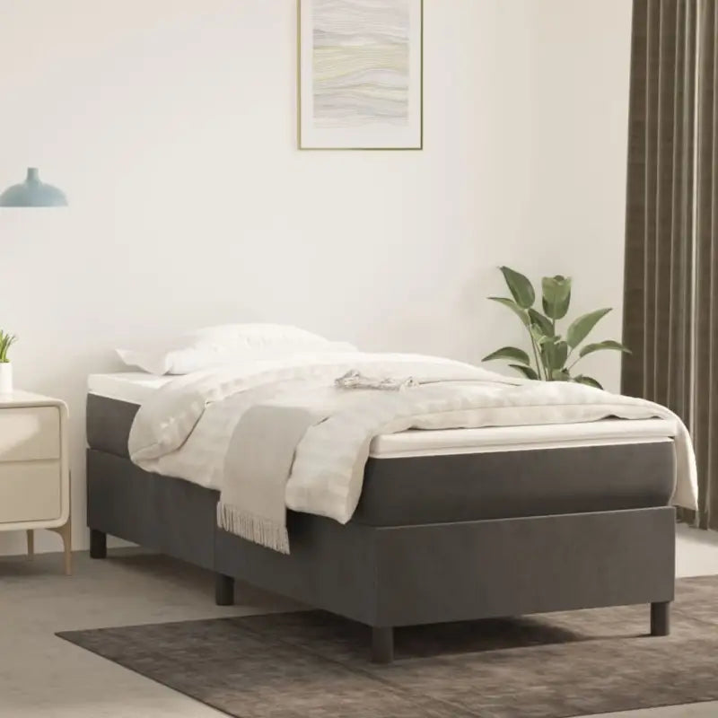 Lichtgrijs bed met multiplex lattenbodem en zacht fluweel materiaal - Donkergrijs / 90 x 190 cm / 35 cm - Bedden &