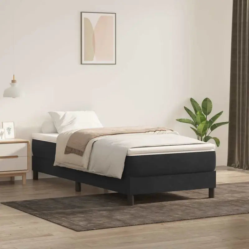 Lichtgrijs bed met multiplex lattenbodem en zacht fluweel materiaal - Zwart / 90 x 210 cm / 25 cm - Bedden & bedframes