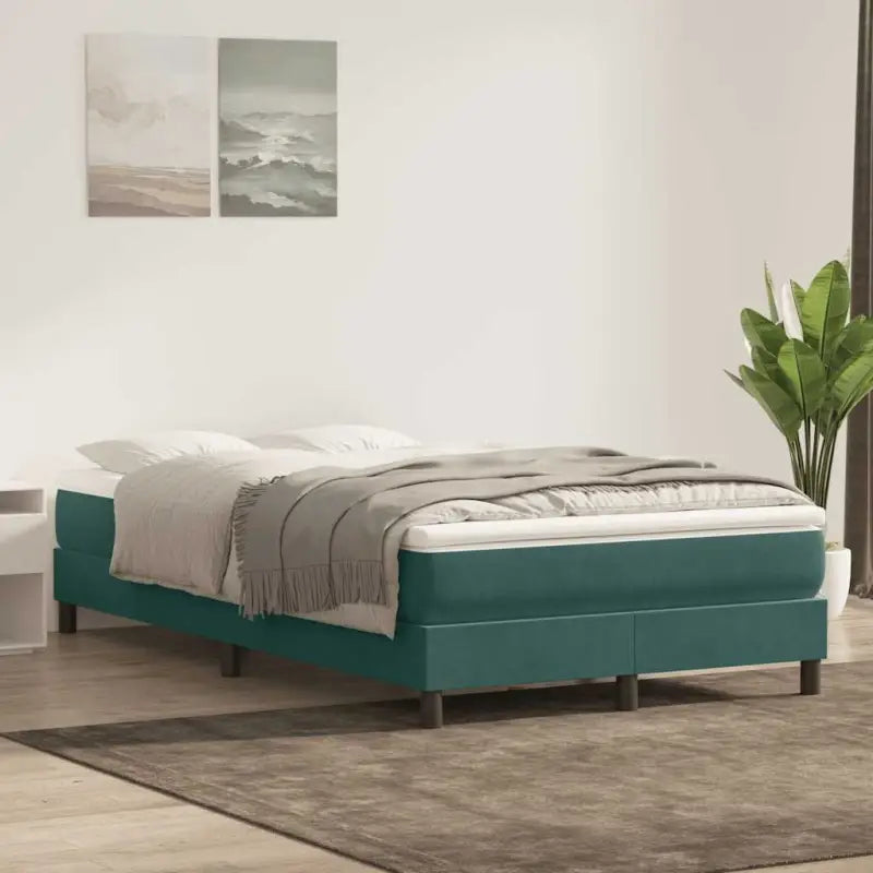 Lichtgrijs bed met multiplex lattenbodem en zacht fluweel materiaal - Donkergroen / 120 x 220 cm / 25 cm - Bedden &