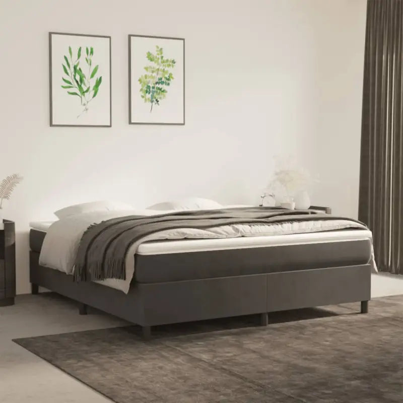 Lichtgrijs bed met multiplex lattenbodem en zacht fluweel materiaal - Donkergrijs / 180 x 200 cm / 35 cm - Bedden &