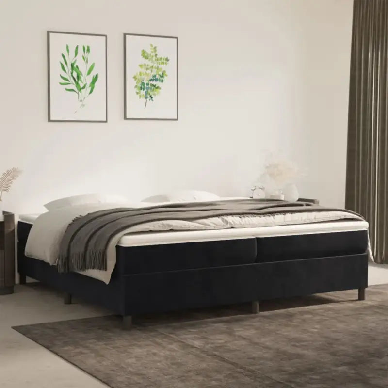 Lichtgrijs bed met multiplex lattenbodem en zacht fluweel materiaal - Zwart / 200 x 200 cm / 35 cm - Bedden & bedframes