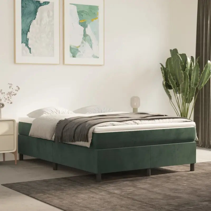 Lichtgrijs bed met multiplex lattenbodem en zacht fluweel materiaal - Donkergroen / 140 x 200 cm / 35 cm - Bedden &