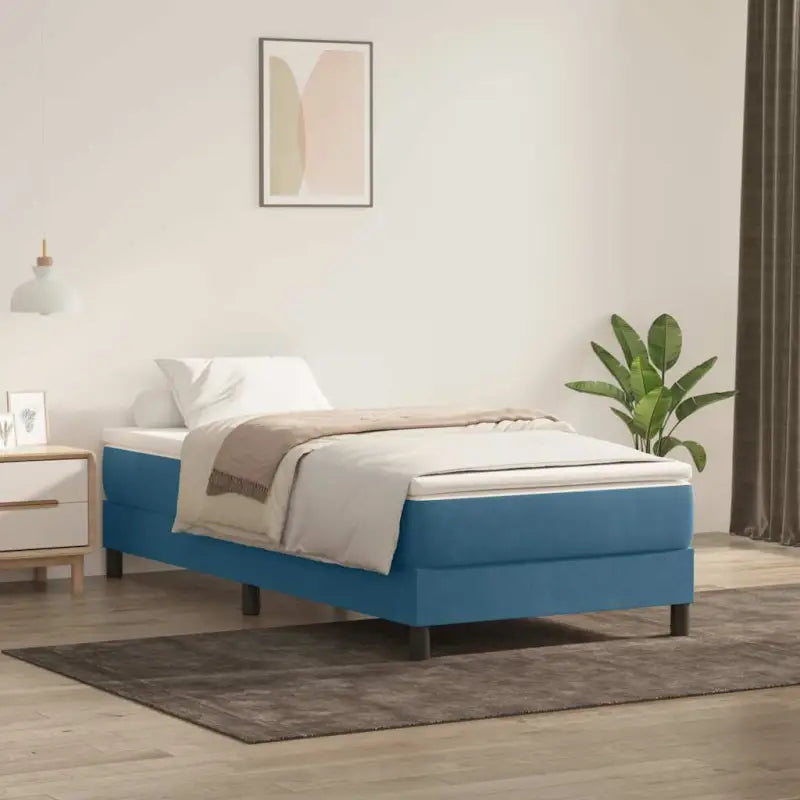 Lichtgrijs bed met multiplex lattenbodem en zacht fluweel materiaal - Donkerblauw / 90 x 210 cm / 25 cm - Bedden &