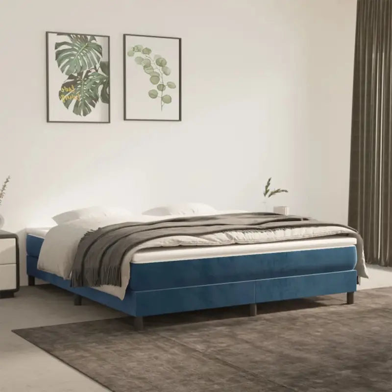 Lichtgrijs bed met multiplex lattenbodem en zacht fluweel materiaal - Donkerblauw / 160 x 200 cm / 25 cm - Bedden &