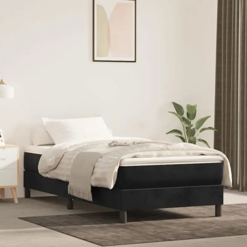 Lichtgrijs bed met multiplex lattenbodem en zacht fluweel materiaal - Zwart / 100 x 200 cm / 25 cm - Bedden & bedframes