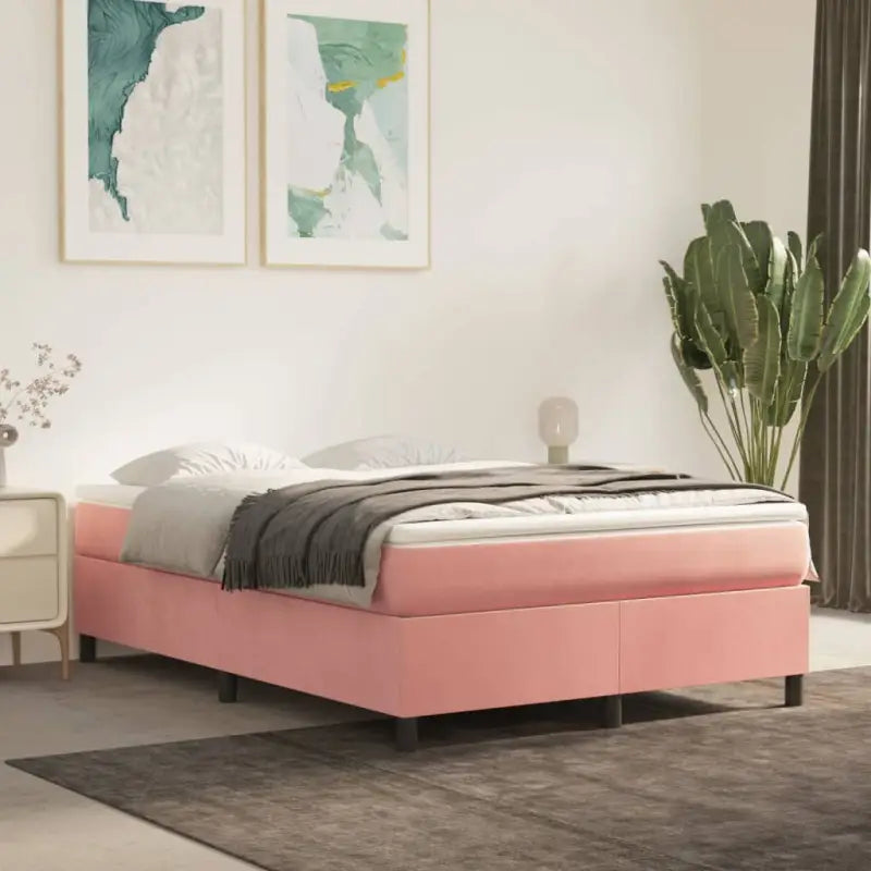 Lichtgrijs bed met multiplex lattenbodem en zacht fluweel materiaal - Roze / 140 x 200 cm / 35 cm - Bedden & bedframes