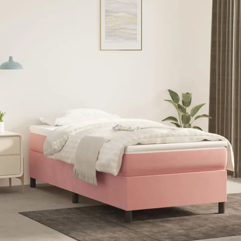 Lichtgrijs bed met multiplex lattenbodem en zacht fluweel materiaal - Roze / 100 x 200 cm / 35 cm - Bedden & bedframes