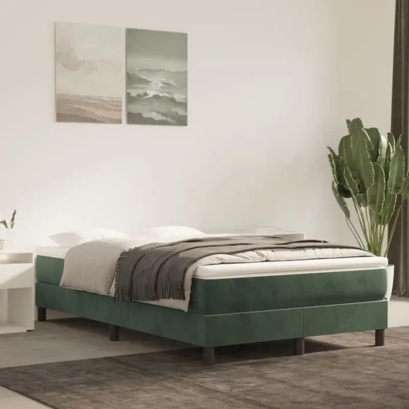 Lichtgrijs bed met multiplex lattenbodem en zacht fluweel materiaal - Donkergroen / 120 x 200 cm / 25 cm - Bedden &