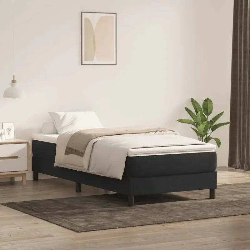 Lichtgrijs bed met multiplex lattenbodem en zacht fluweel materiaal - Zwart / 80 x 220 cm / 25 cm - Bedden & bedframes