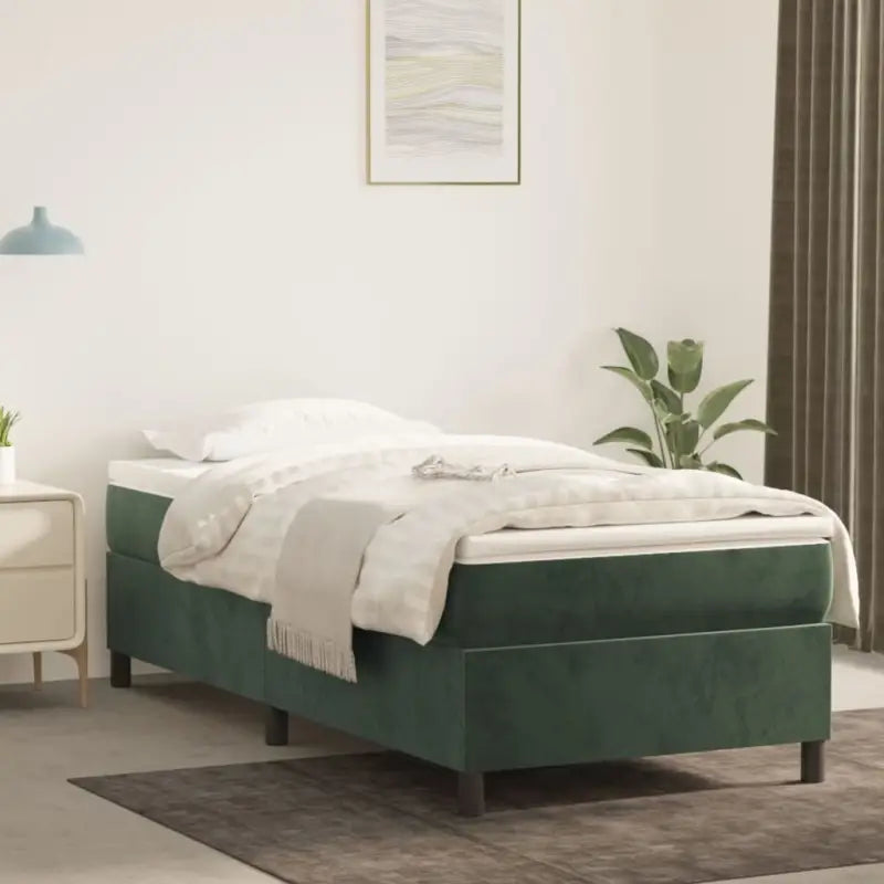 Lichtgrijs bed met multiplex lattenbodem en zacht fluweel materiaal - Donkergroen / 90 x 190 cm / 35 cm - Bedden &