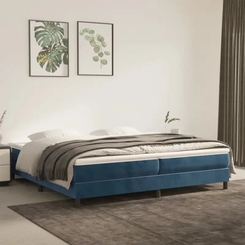 Lichtgrijs bed met multiplex lattenbodem en zacht fluweel materiaal - Donkerblauw / 200 x 200 cm / 25 cm - Bedden &