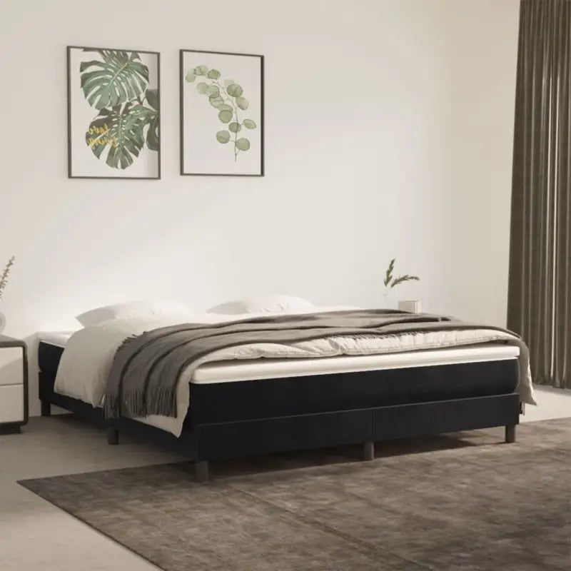 Lichtgrijs bed met multiplex lattenbodem en zacht fluweel materiaal - Zwart / 180 x 200 cm / 25 cm - Bedden & bedframes