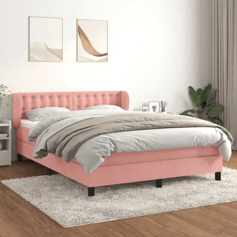 Lichtgrijs materiaal voor boxspringbed met schuim vulling en juiste afmetingen - Roze / 140 x 200 cm / knoppwn - Bedden
