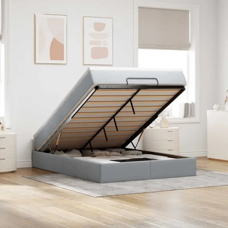 Lichtgrijs Ottomaans Bed met Ruime Opbergruimte en Vulling - Lichtgrijs / 140 x 190 cm - Bedden & bedframes