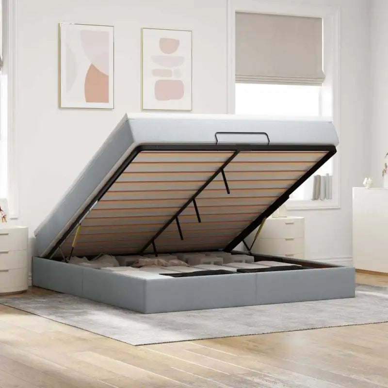 Lichtgrijs Ottomaans Bed met Ruime Opbergruimte en Vulling - Lichtgrijs / 160 x 200 cm - Bedden & bedframes