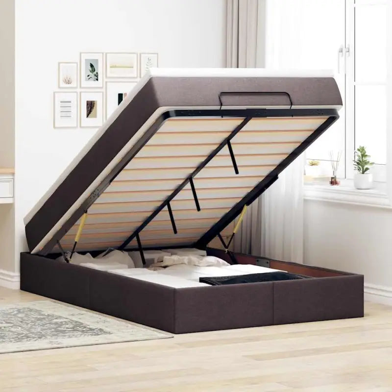 Lichtgrijs Ottomaans Bed met Ruime Opbergruimte en Vulling - Donkerbruin / 120 x 200 cm - Bedden & bedframes