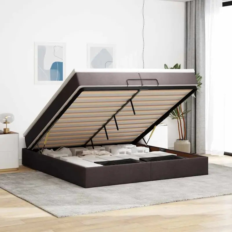 Lichtgrijs Ottomaans Bed met Ruime Opbergruimte en Vulling - Donkerbruin / 200 x 200 cm - Bedden & bedframes