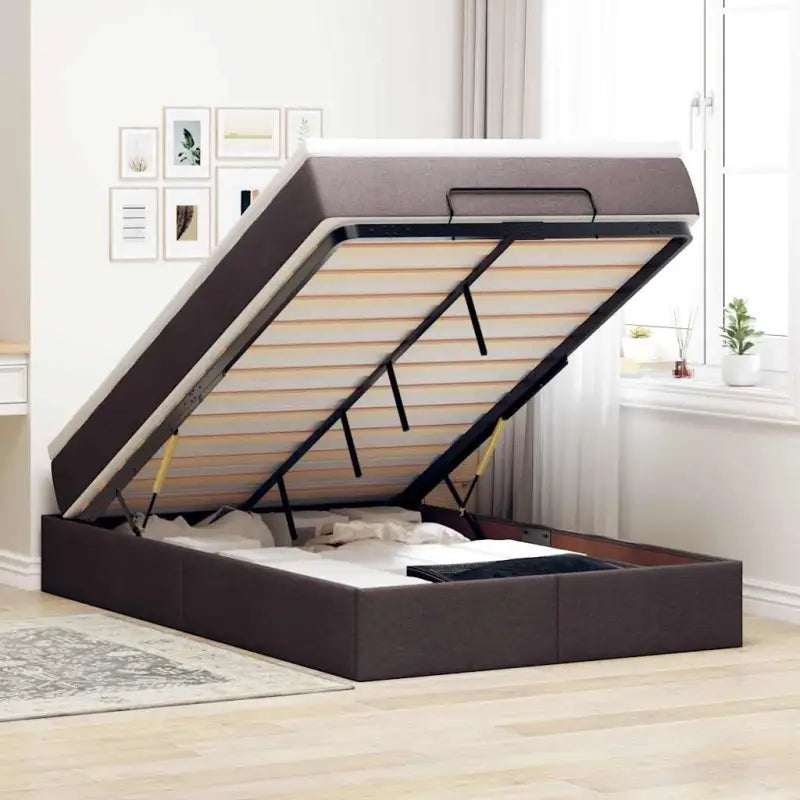 Lichtgrijs Ottomaans Bed met Ruime Opbergruimte en Vulling - Donkerbruin / 120 x 190 - Bedden & bedframes