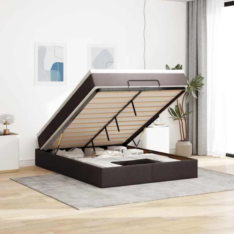 Lichtgrijs Ottomaans Bed met Ruime Opbergruimte en Vulling - Donkerbruin / 140 x 190 cm - Bedden & bedframes