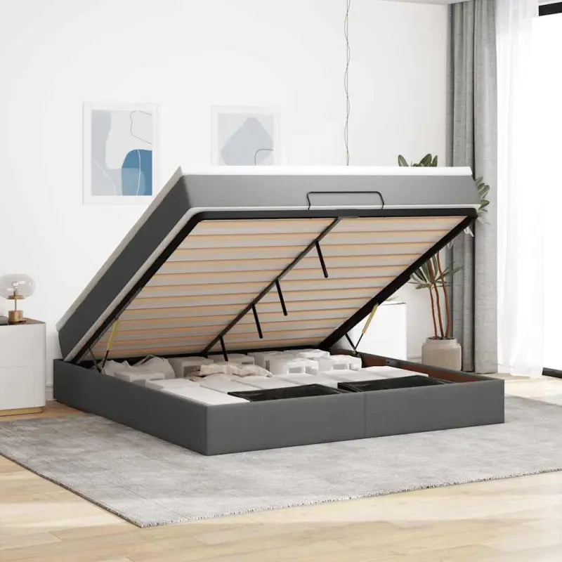 Lichtgrijs Ottomaans Bed met Ruime Opbergruimte en Vulling - Donkergrijs / 180 x 200 cm - Bedden & bedframes