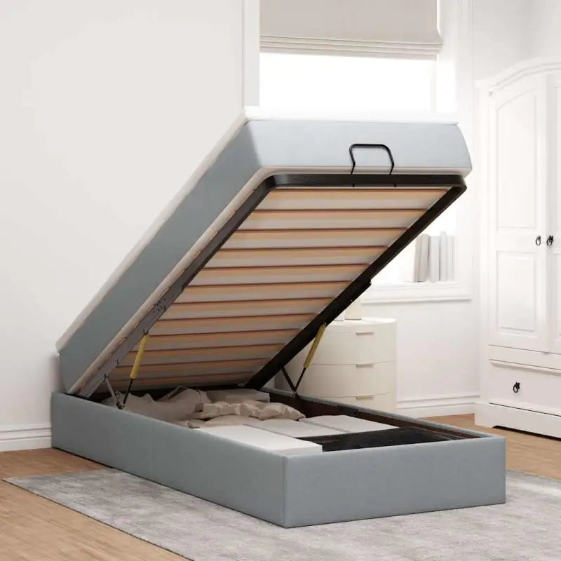 Lichtgrijs Ottomaans Bed met Ruime Opbergruimte en Vulling - Lichtgrijs / 90 x 200 cm - Bedden & bedframes