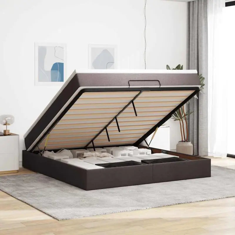 Lichtgrijs Ottomaans Bed met Ruime Opbergruimte en Vulling - Donkerbruin / 160 x 200 cm - Bedden & bedframes