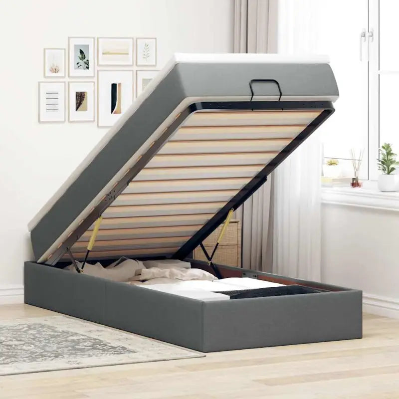 Lichtgrijs Ottomaans Bed met Ruime Opbergruimte en Vulling - Donkergrijs / 90 x 190 cm - Bedden & bedframes