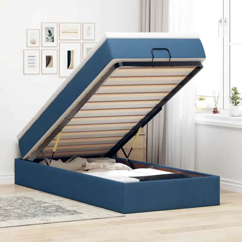 Lichtgrijs Ottomaans Bed met Ruime Opbergruimte en Vulling - Blauw / 90 x 200 cm - Bedden & bedframes