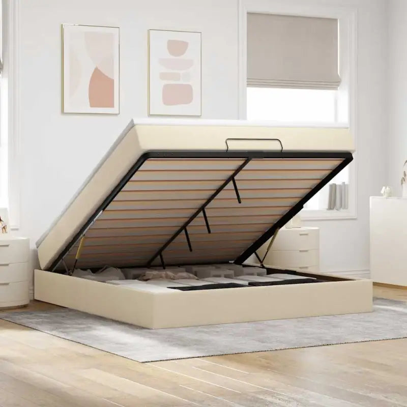 Lichtgrijs Ottomaans Bed met Ruime Opbergruimte en Vulling - Crème / 160 x 200 cm - Bedden & bedframes