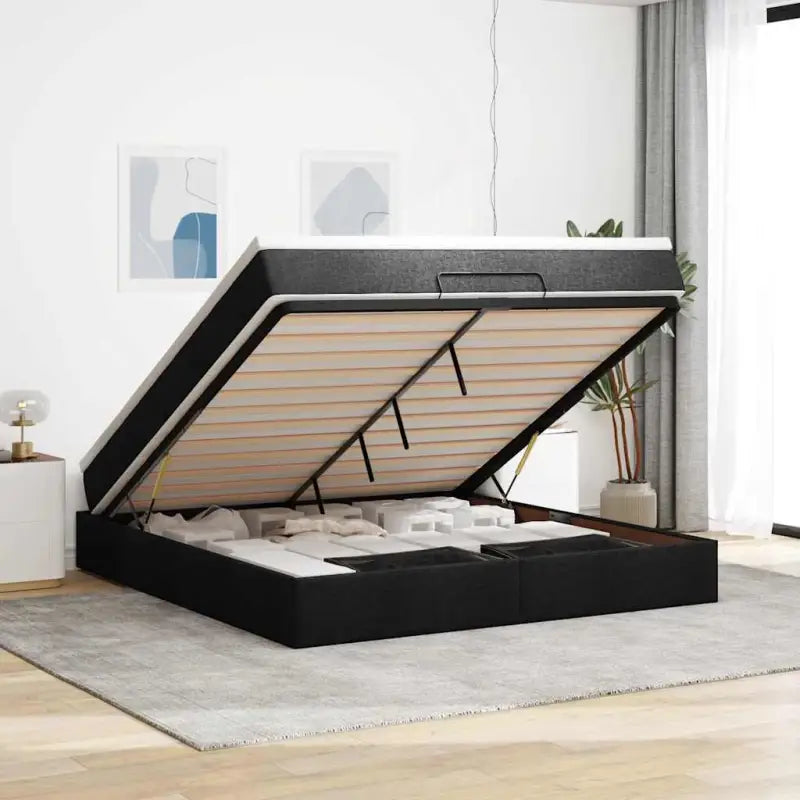 Lichtgrijs Ottomaans Bed met Ruime Opbergruimte en Vulling - Zwart / 160 x 200 cm - Bedden & bedframes
