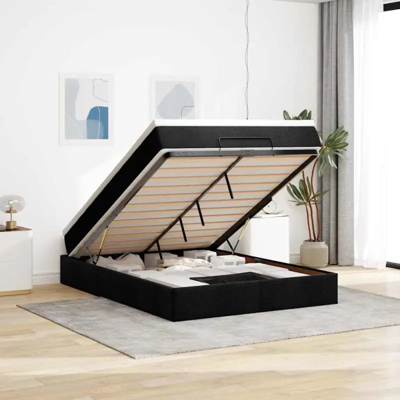 Lichtgrijs Ottomaans Bed met Ruime Opbergruimte en Vulling - Zwart / 140 x 200 cm - Bedden & bedframes