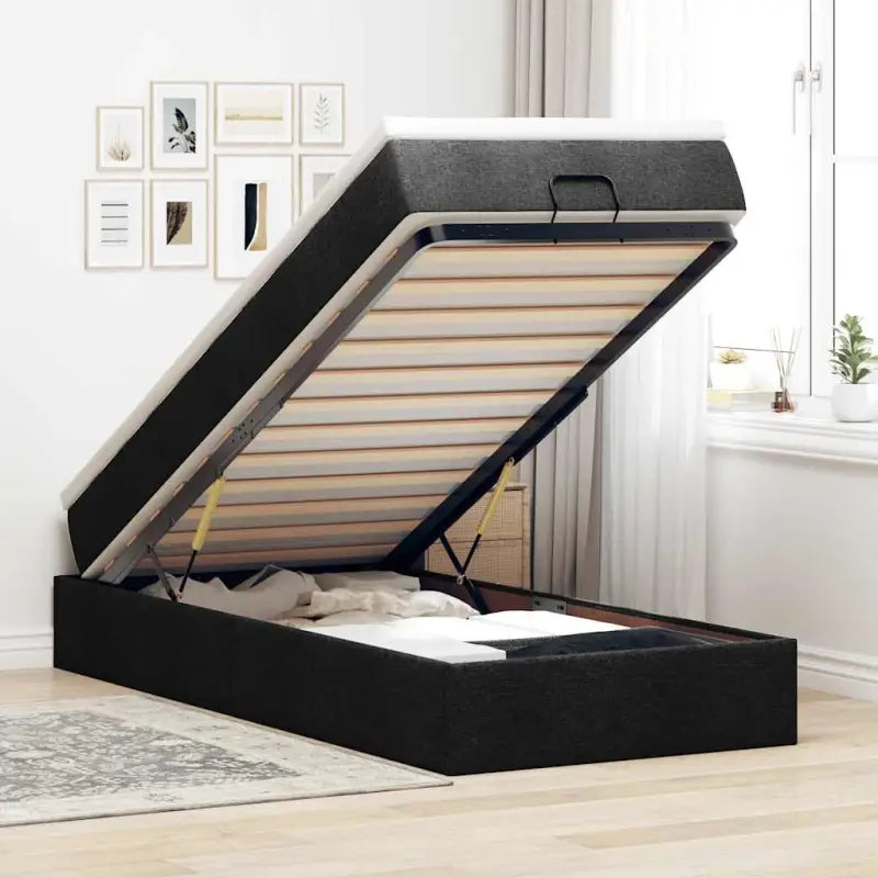Lichtgrijs Ottomaans Bed met Ruime Opbergruimte en Vulling - Zwart / 90 x 190 cm - Bedden & bedframes