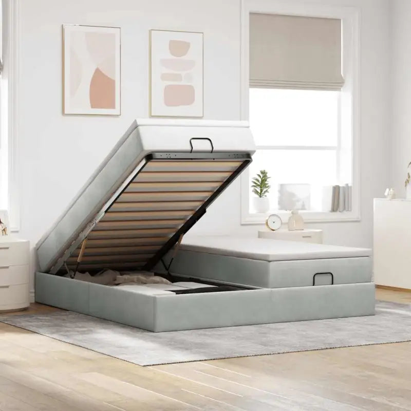 Lichtgrijs Ottomaanse Bed met Ruime Opbergruimte en Comfortabel Vulling - Lichtgrijs / 200 x 200 cm - Bedden & bedframes
