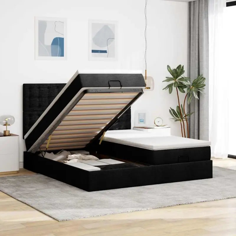 Lichtgrijs Ottomaanse Bed met ruime opbergruimte en comfortabel matras - Zwart / 180 x 200 cm / knopen - Bedden &