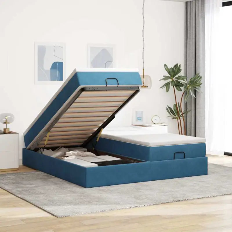 Lichtgrijs Ottomaanse Bed met Ruime Opbergruimte en Comfortabel Vulling - Donkerblauw / 200 x 200 cm - Bedden &