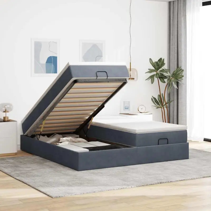 Lichtgrijs Ottomaanse Bed met Ruime Opbergruimte en Comfortabel Vulling - Donkergrijs / 200 x 200 cm - Bedden &
