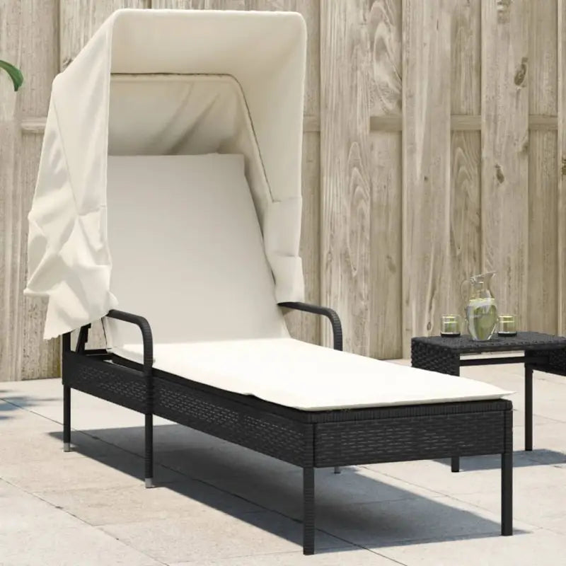 Ligstoel met poly rattan en uitschuifbare luifel voor ultiem comfort - Zwart / 1 / Zonder tafel - Ligstoelen