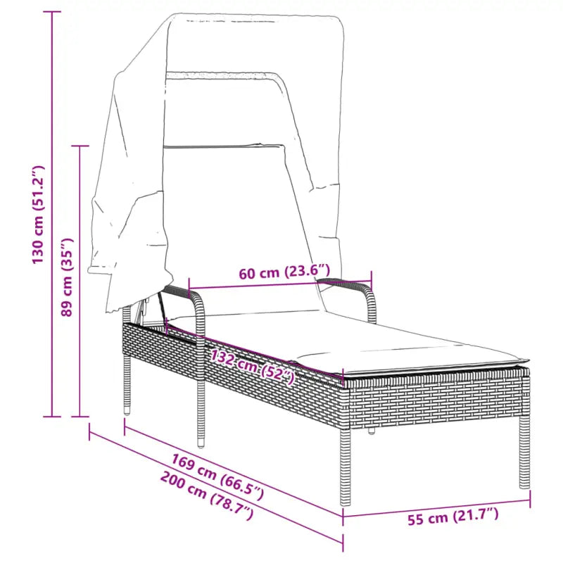 Ligstoel met poly rattan en uitschuifbare luifel voor ultiem comfort - Ligstoelen