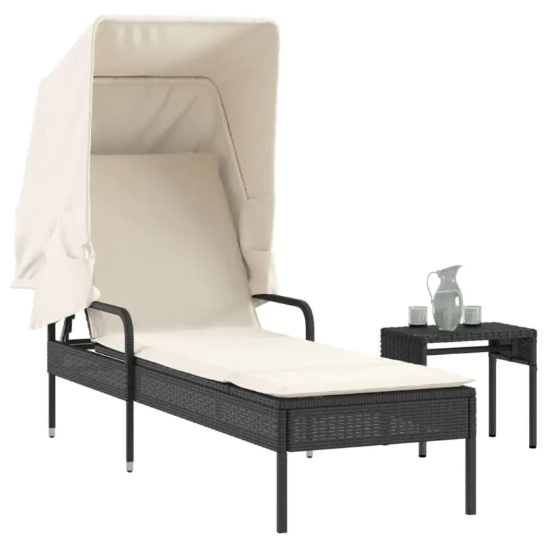Ligstoel met poly rattan en uitschuifbare luifel voor ultiem comfort - Zwart / 1 / Met tafel - Ligstoelen