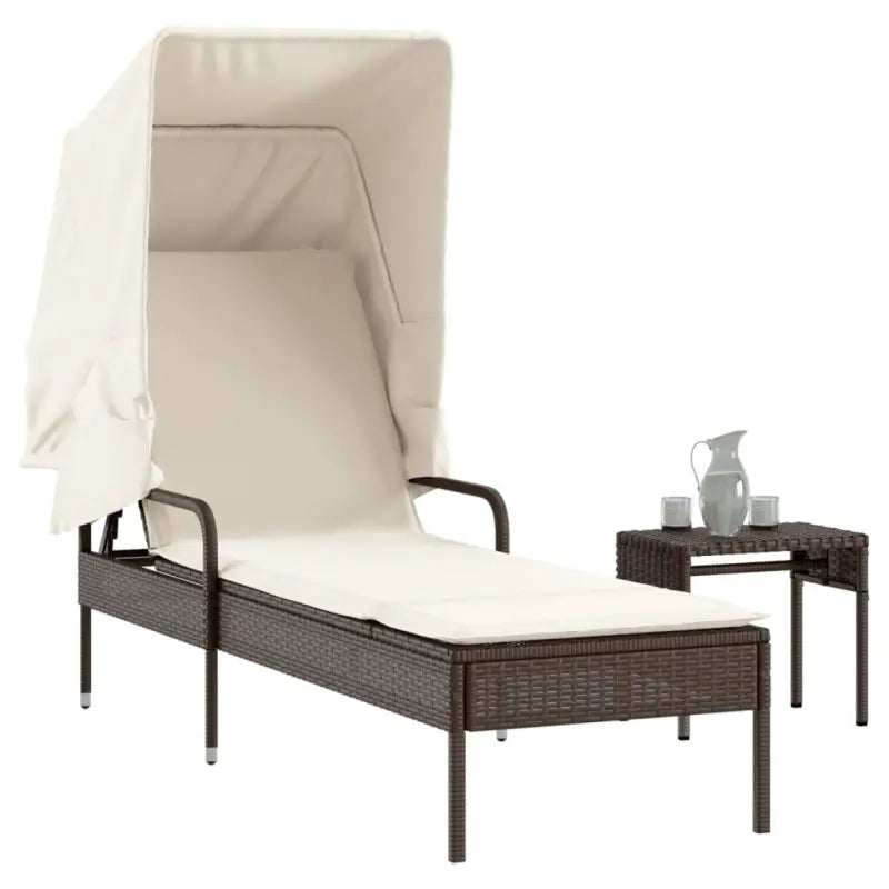 Ligstoel met poly rattan en uitschuifbare luifel voor ultiem comfort - Bruin / 1 / Met tafel - Ligstoelen