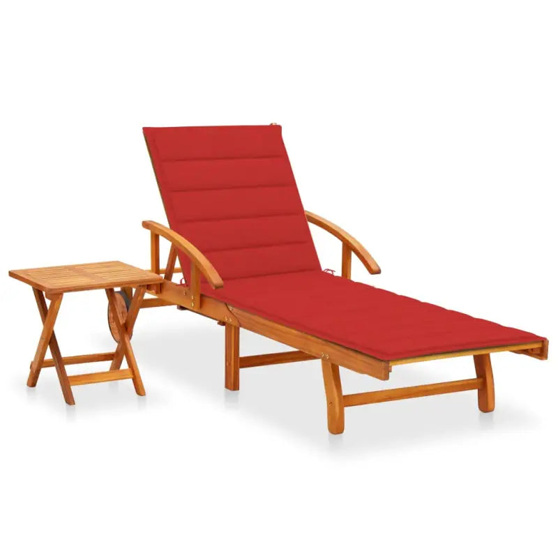 Ligstoel van massief acaciahout voor tuin en terras - Rood / 1 / 1 ligbed met tafel - Ligstoelen